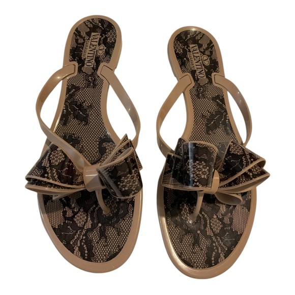 Valentino Shoes - Valentino Garavani Women’s Lace Print Rubber Slides With Bow Slip On Size 39/9